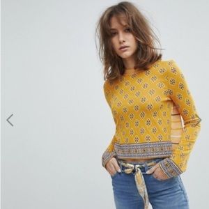 NWT Free People New Age Crew Neck Long Sleeve Patterned Sweater Size Small